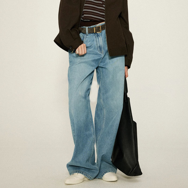 Dame brede High-Waist jeans i afslappet snit og åndbart denimstof Stilla