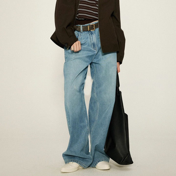 Dame brede High-Waist jeans i afslappet snit og åndbart denimstof Stilla