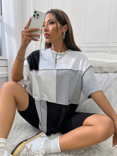 Dame oversized T-Shirt med geometrisk farvemønster Stilla