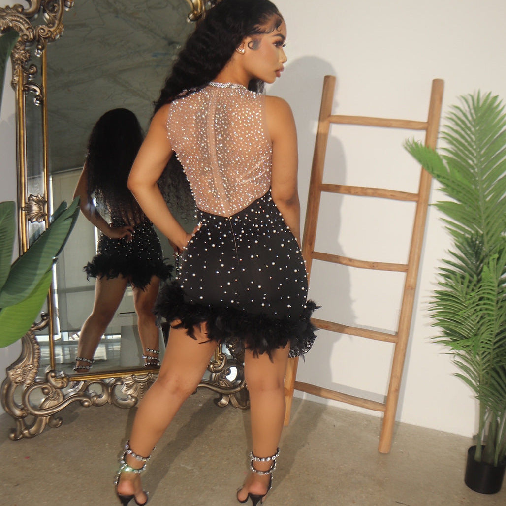 Dame Strass-besat Mesh-kjole Stilla