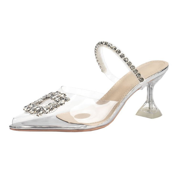 Dame Slingback-pumper med glitrende smykkedetalje og transparent overmateriale Stilla