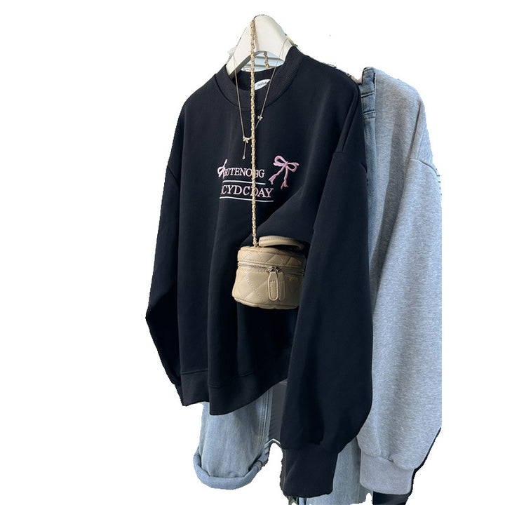 Dame Casual Oversized Sweatshirt med Sløjfedekorationer Stilla