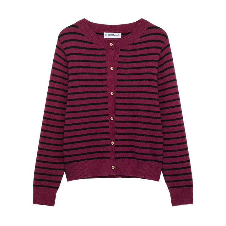 Femme Stribet Knap-Op Strikcardigan Stilla