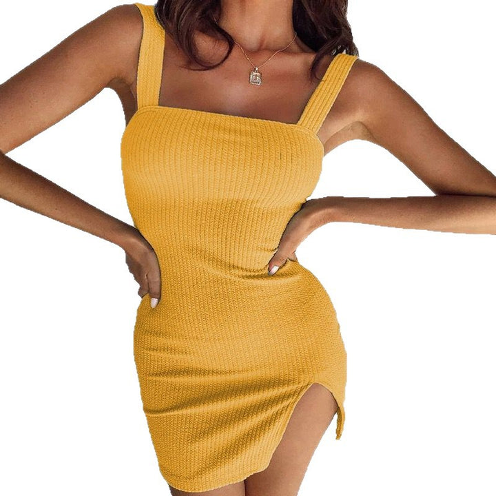 Dame Rippstrik Bodycon Mini Kjole med Slids Stilla