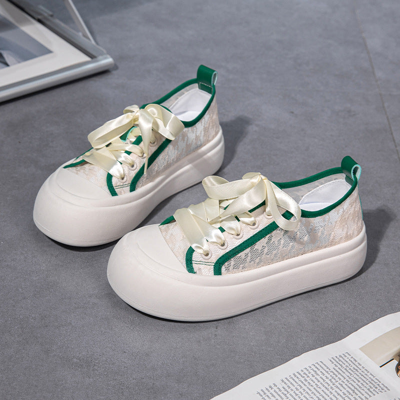 Dame Behagelige Plateau-Sneakers med elegant spids-overflade og moderigtig satin-snøring Stilla