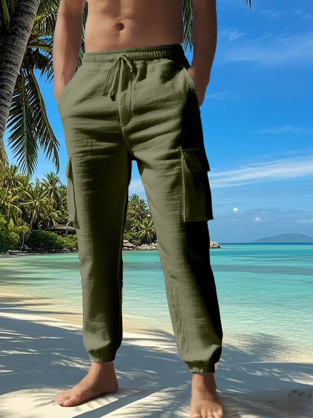 Herren cargobukser med elastisk talje og praktiske lommer Stilla