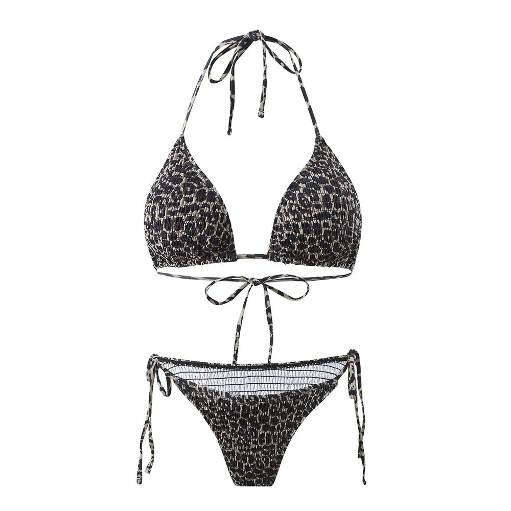Dame triangel-bikini-sæt med moderne dyreprint og justerbare bindebånd Stilla