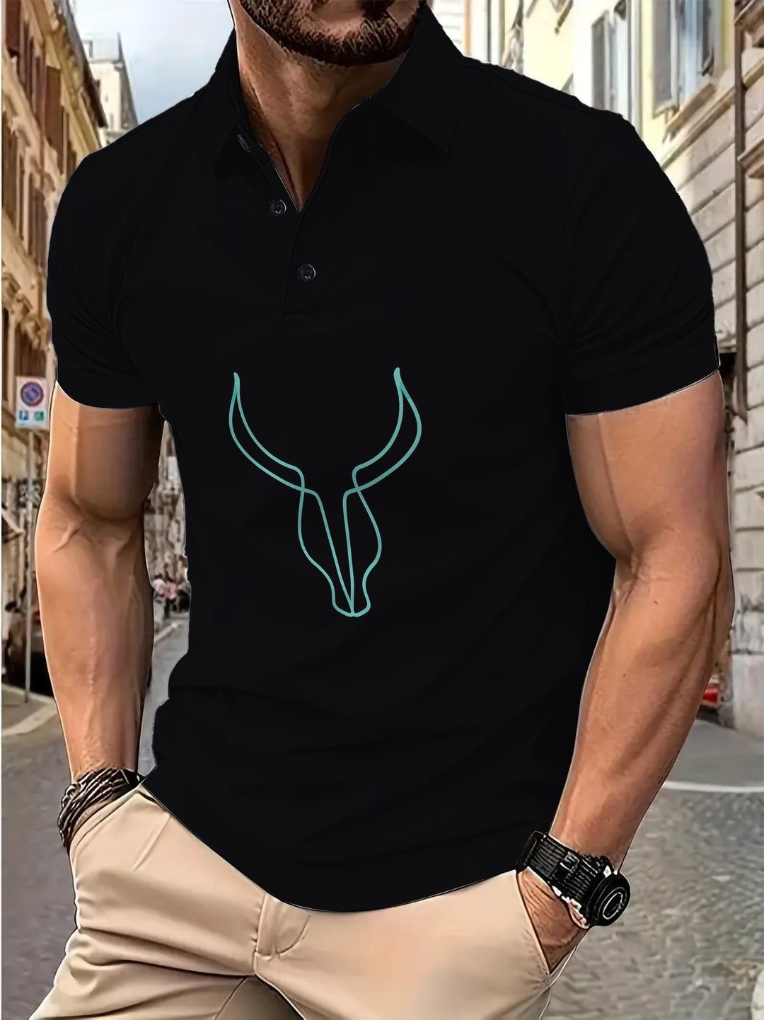 Herrer Poloshirt med kreativ horn-design og kvalitets bomuldsblanding Stilla