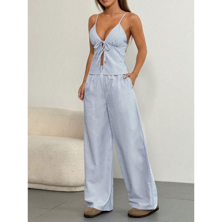 Dame Fritid To-delt Stribet Jumpsuit Sæt med Bindebånd foran Stilla