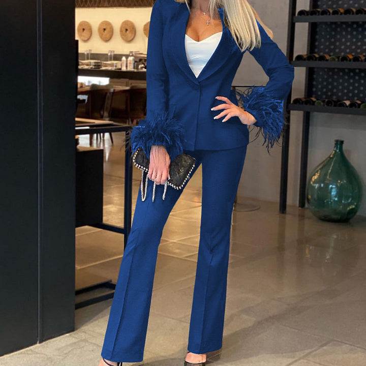 Damer Elegant Blazer-dragt med iøjnefaldende fjer Stilla