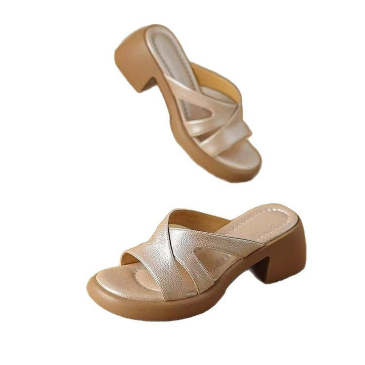 Dame elegante Mules med buet rem og komfortabel blokhæl Stilla