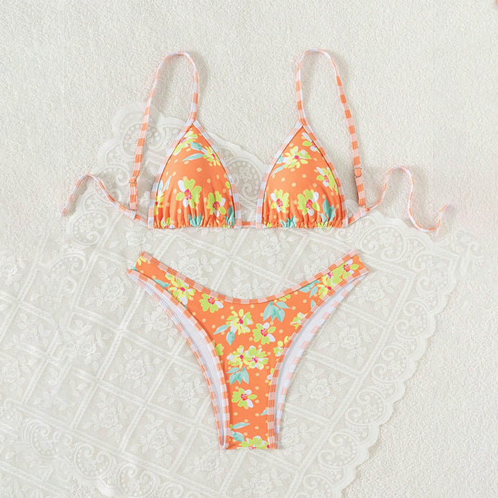 Dame triangel-bikini med blomstermønster og justerbare stropper Stilla