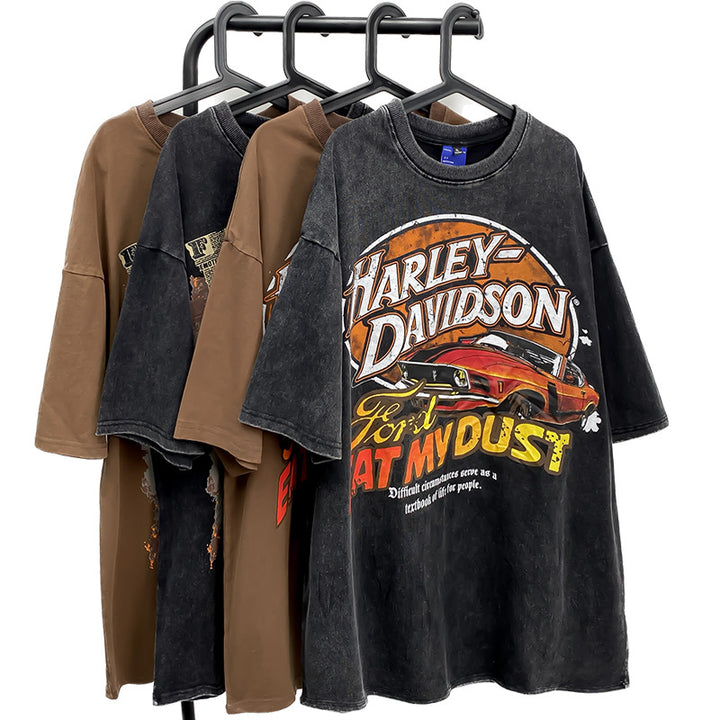 Dame T-shirt med vintage Ford og Harley Davidson grafiktryk Stilla