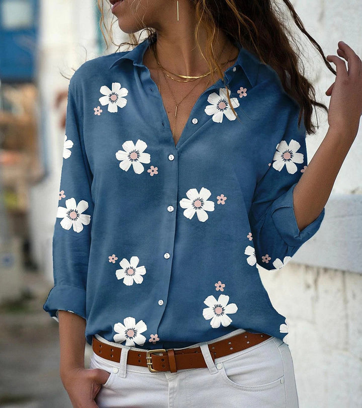 Dame bomuldsbluse med blomster mønster Stilla