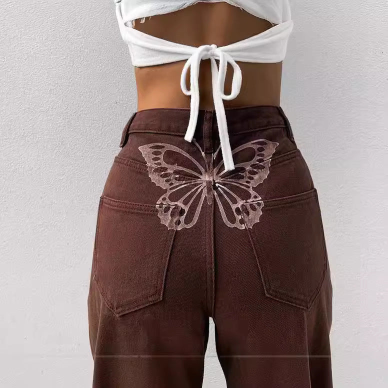 Dame højtaljede mom-jeans med bred ben og klassisk denim-vask Stilla