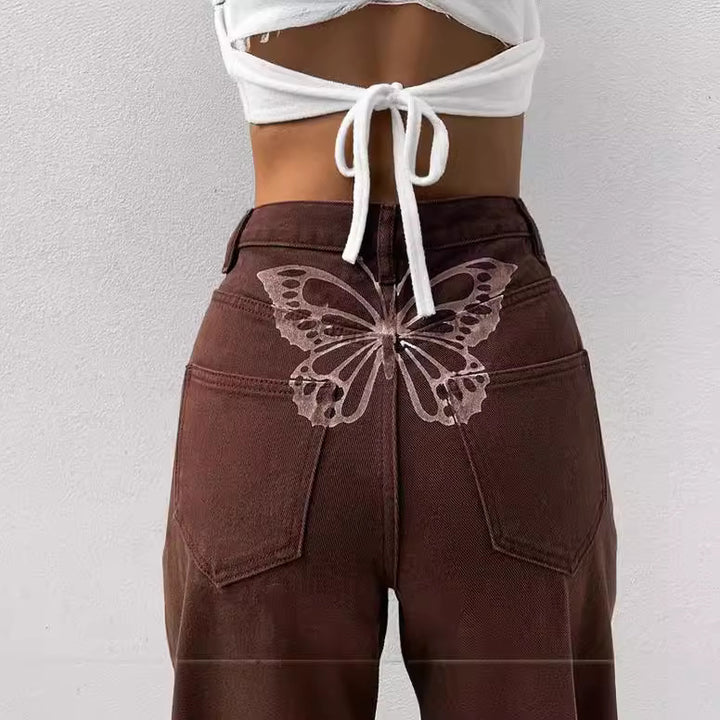 Dame højtaljede mom-jeans med bred ben og klassisk denim-vask Stilla