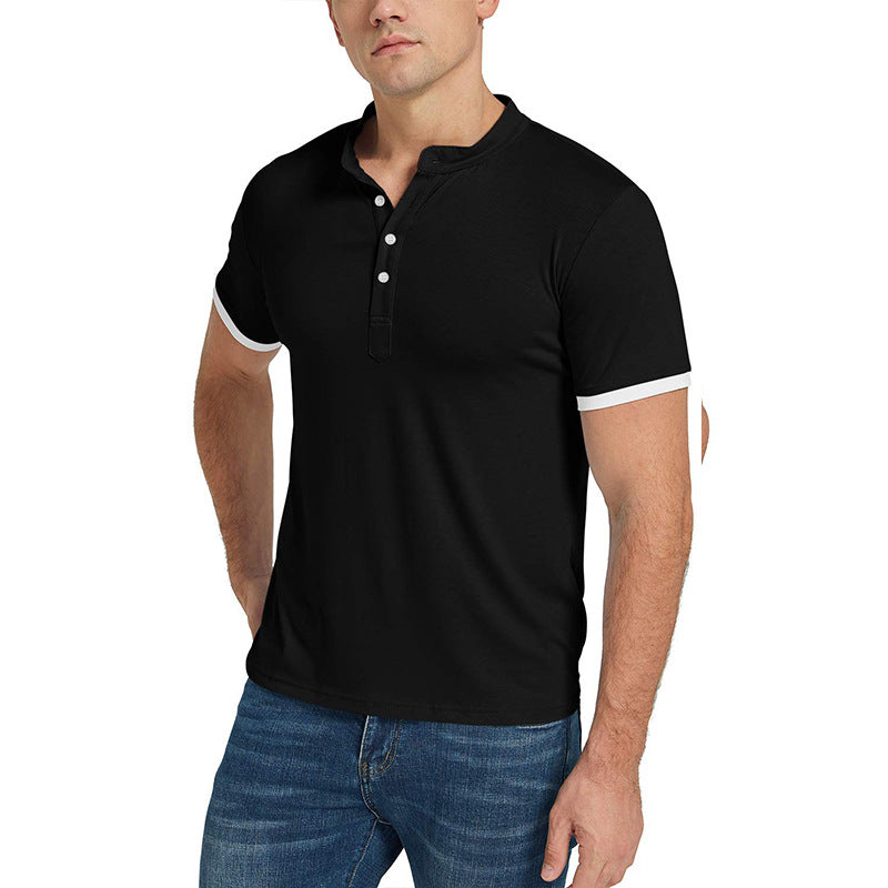 Herrer kortærmet Henley-shirt med moderne stående krave og kontrasterende akcenter Stilla