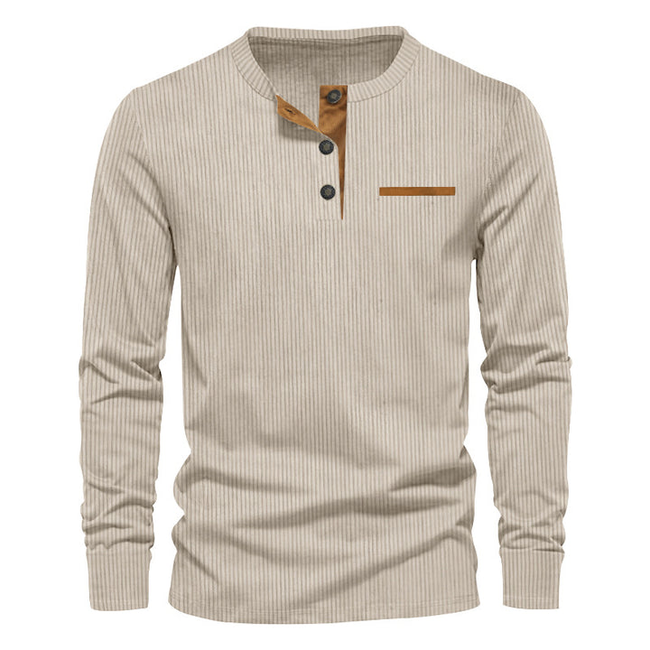 Herrer langærmet Henley-shirt med struktureret design og moderigtige knapdetaljer Stilla