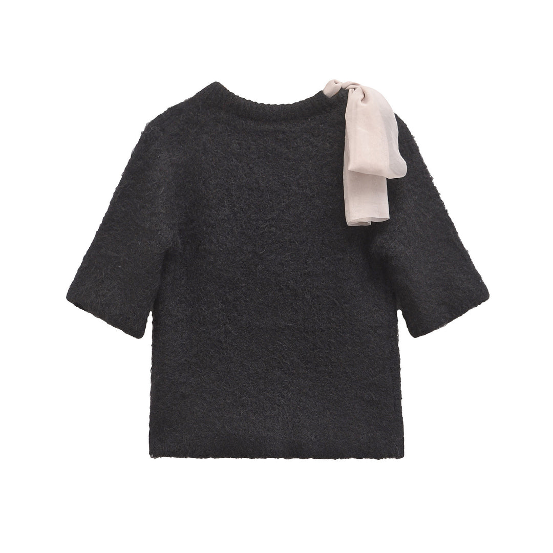 Femme Elegant strik cardigan med sløjfedetalje Stilla