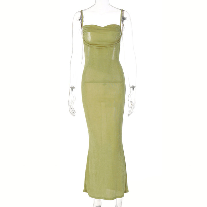 Dame Elegant Midi Kjole med skulderfri design og fine spaghetti stropper Stilla