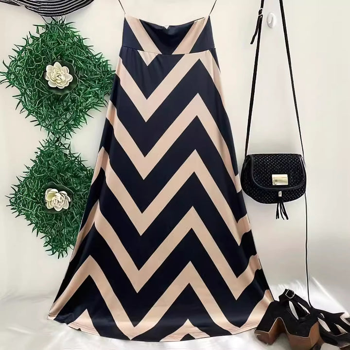 Dame Maxiskirt med trendy zigzag mønster Stilla