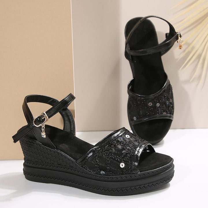 Dame Wedge-sandaler med glitrende spidsmønster og justerbar rem Stilla