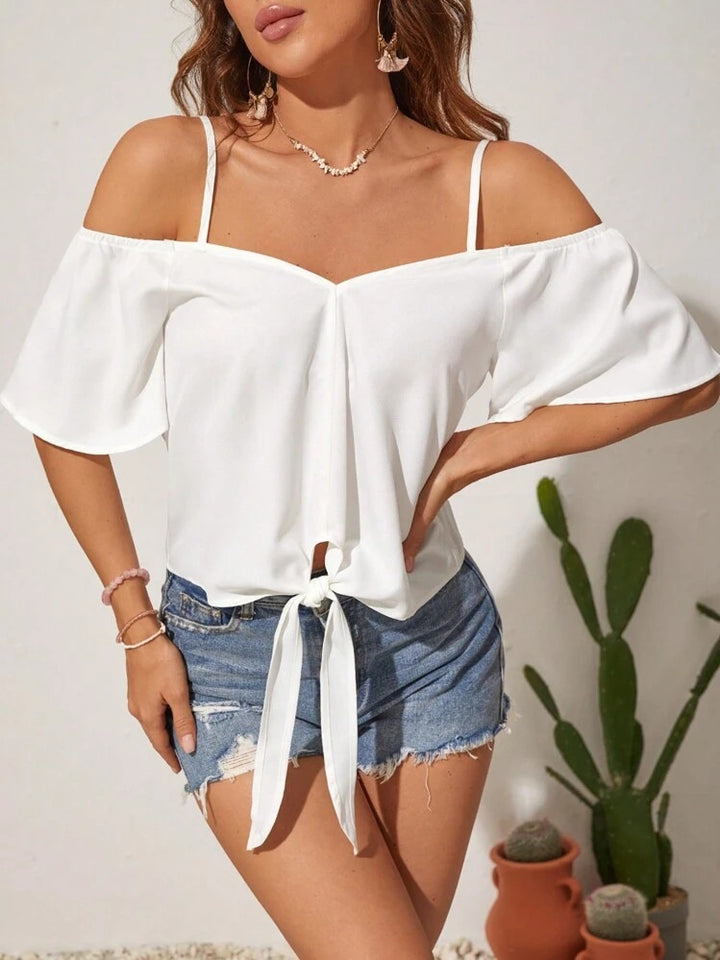 Dame Off-Shoulder Bluse med Sløjfe-Detalje Stilla