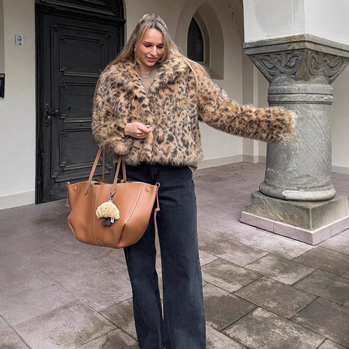 Dame Kort Pelsjakke med Leopardmønster Stilla