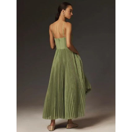 Kvinders Plisseret Maxi Kjole med Bustier Top og Uformet Nederdel Skovae