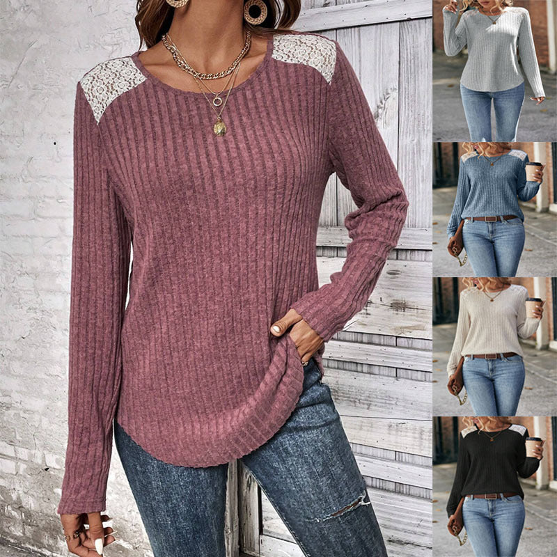 Dame strikbluse med spids og fine ribdetaljer Stiila