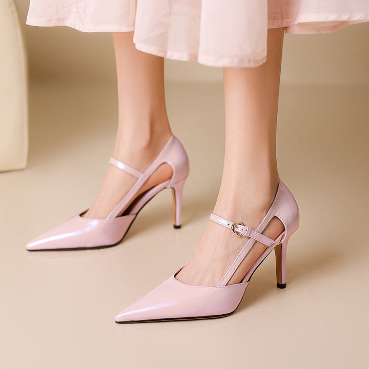 Femme Elegante Spids-Tå Mary Jane Hæl Pumps Stilla