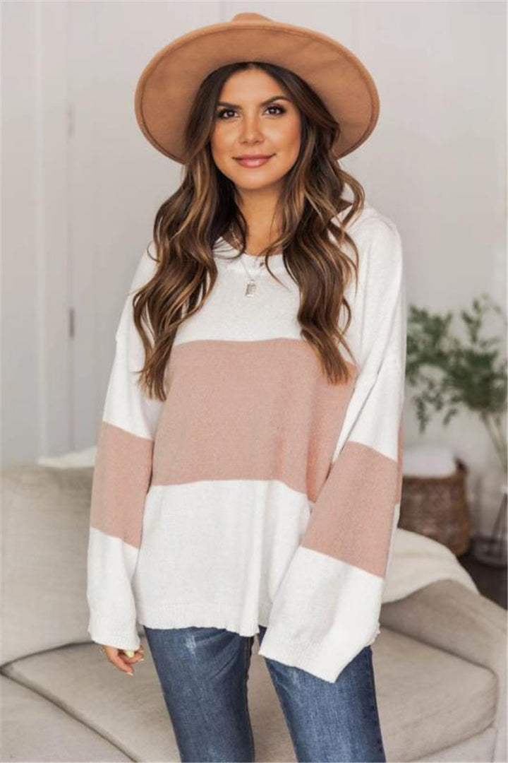 Dame afslappet grovstrikket sweater med moderne stribemønster og bredt skårne ærmer Stilla