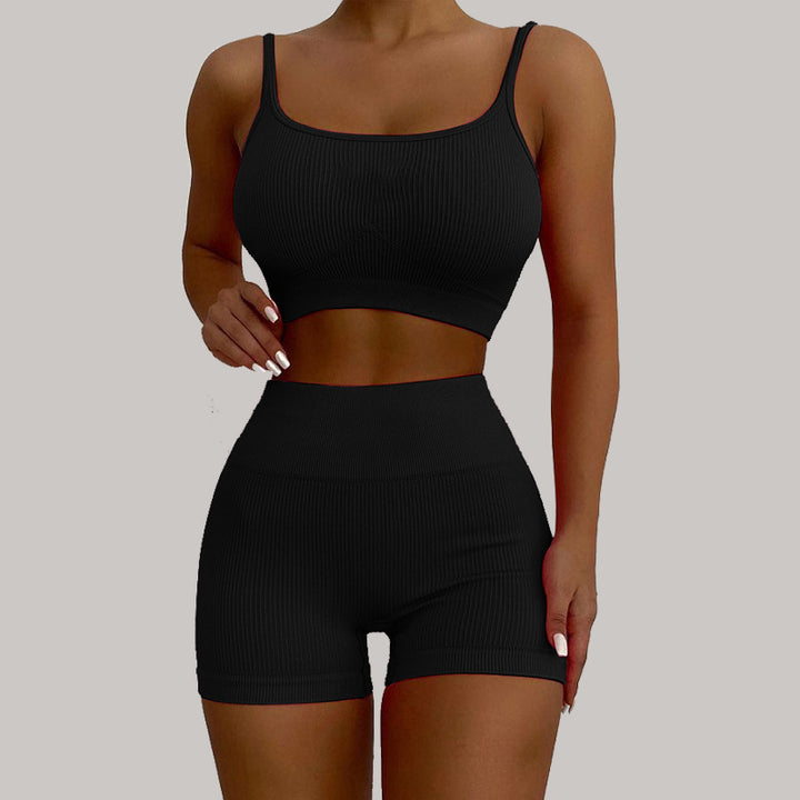 Damer Sportsligt Ribbet Crop-Top og Hotpants Sæt Stilla