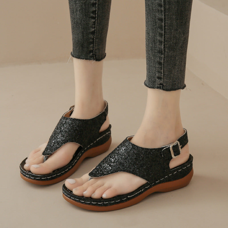 Dame komfortable tæer-deler slippers med glimmerdesign og justerbar rem Stilla