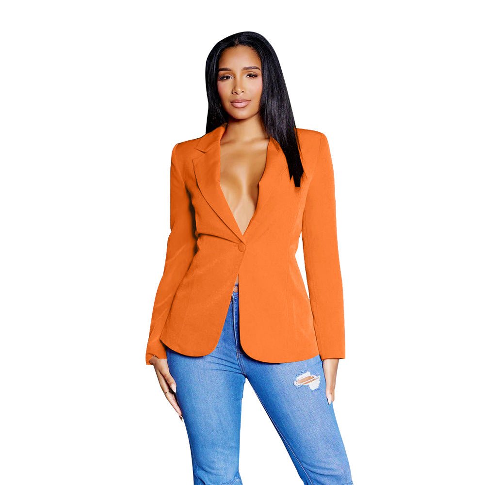 Dame elegant blazer med figursyet snit og dyb V-hals Stilla