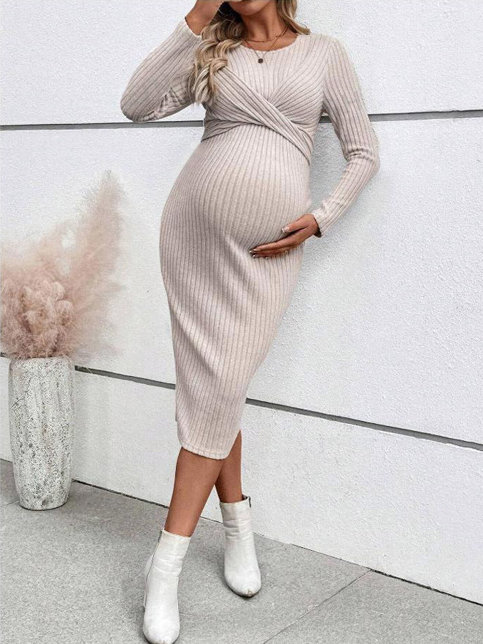 Dame wrapping dress til gravide kvinder med lange ærmer og rib design Stilla
