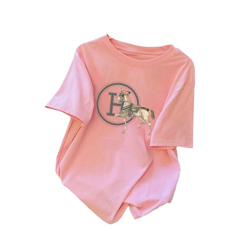 Dame T-shirt med høj kvalitets heste motiv og luksuriøs logotryk Stilla