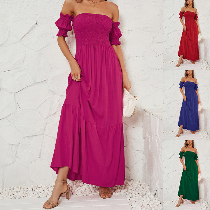 Dame Maxikjole med off-shoulder design og voluminøse flæsedetaljer Stilla
