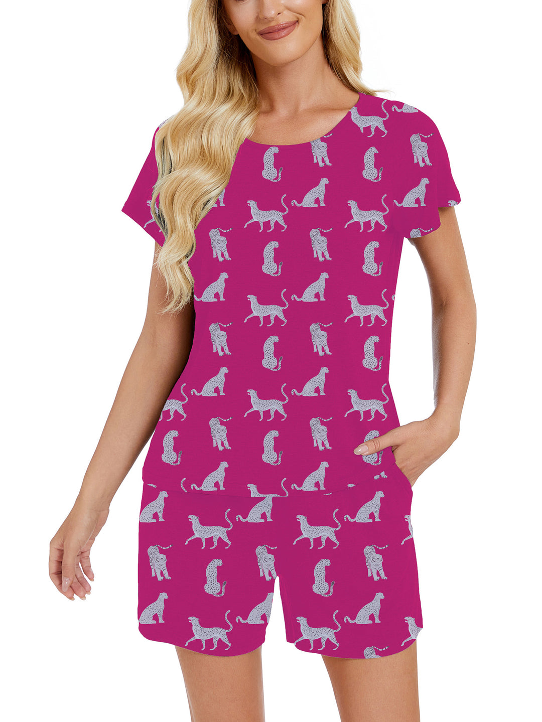 Dame kort overall med kattemotiver Stilla
