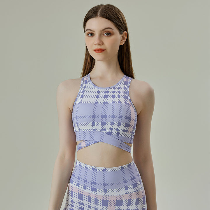 Dame Sport-Top med stilfuldt Cut-Out-design og unikt houndstooth-mønster Stilla
