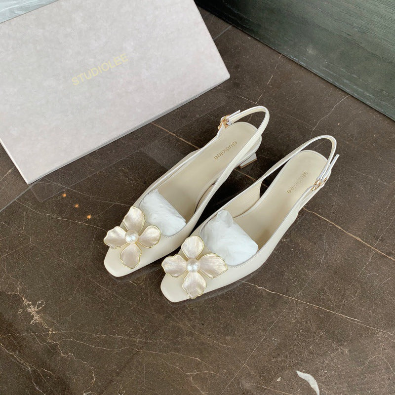 Dame Elegante Slingback Pumps med Blomster Accent Stilla