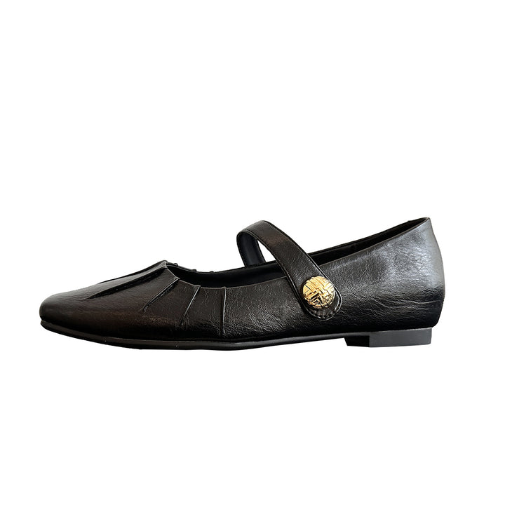 Dame Quadratåede Mary Jane Ballerinas med plisseret design Stilla
