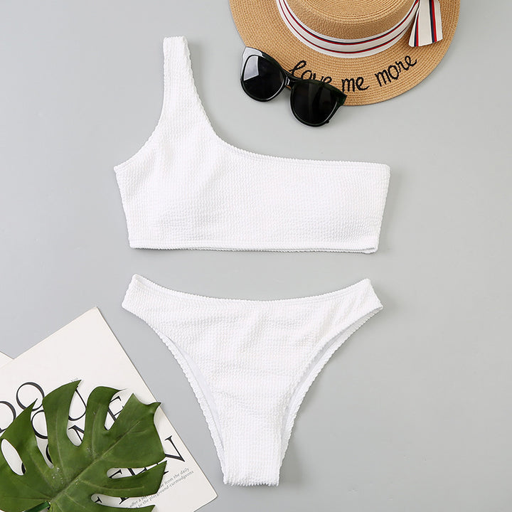 Femme Ribbetrik En-skulder Bikini Sæt Stilla