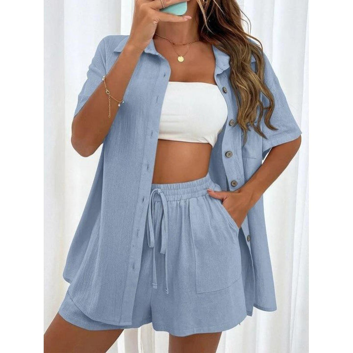 Dame luftig To-delt Sæt med Skjorte Bluse og Shorts Stilla