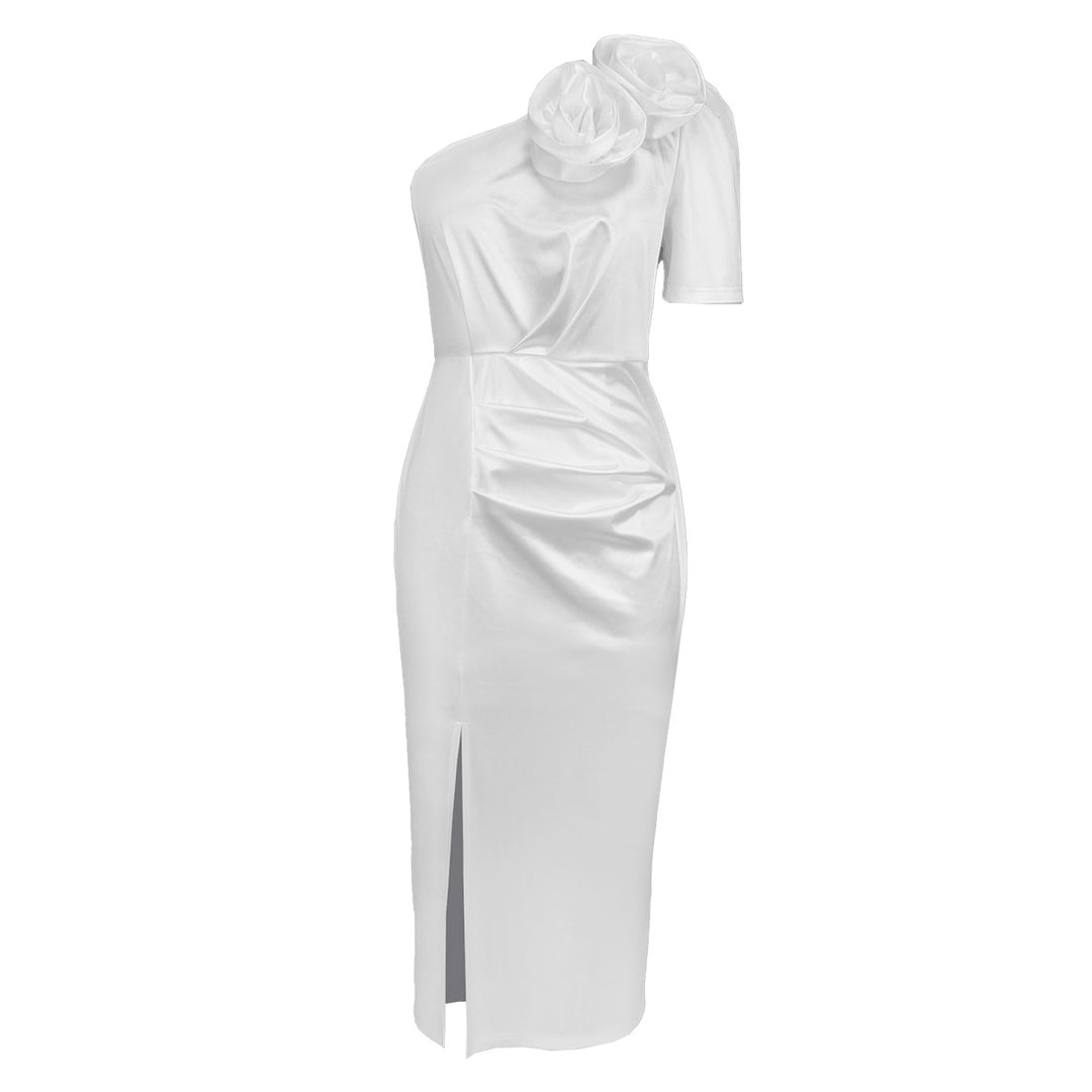 Damer Elegant One-Shoulder Aftenkjole med fine blomsteraccenter Skovae