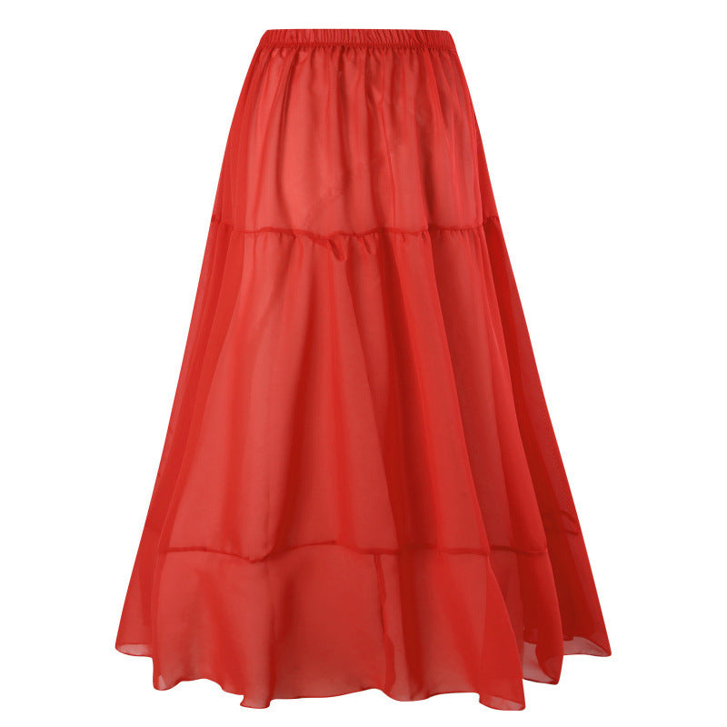 Dame Maxi-nederdel i gennemsigtig chiffon kvalitet med elastisk talje Skovae