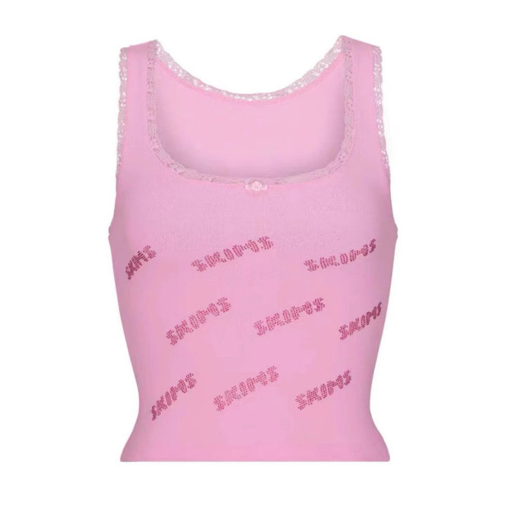 Dame spidsbesat spaghetti strop top Stilla