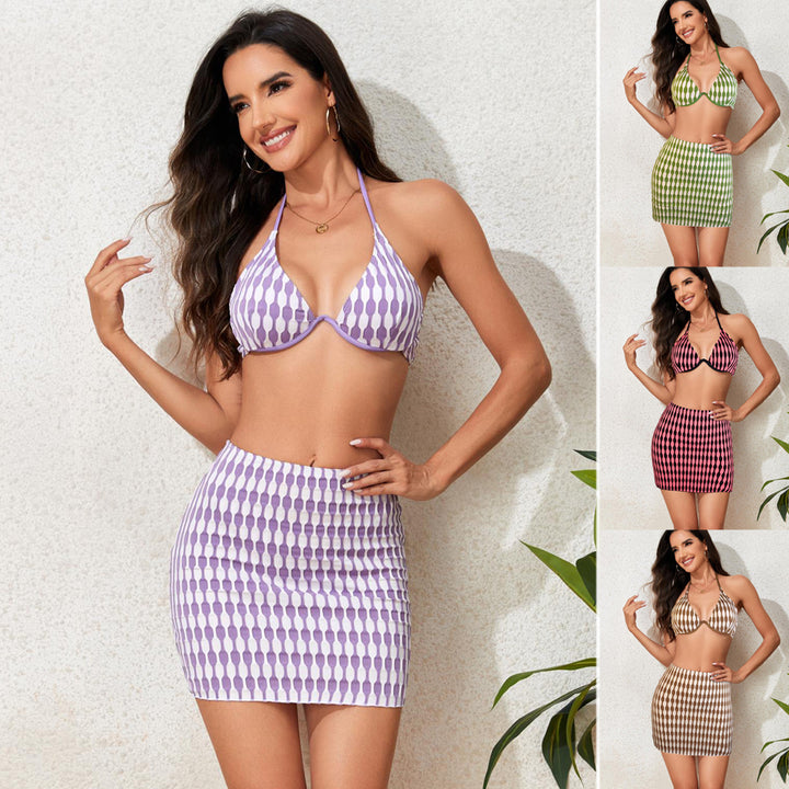 Damebikini med moderne skirt-design og raffineret mønster Stilla
