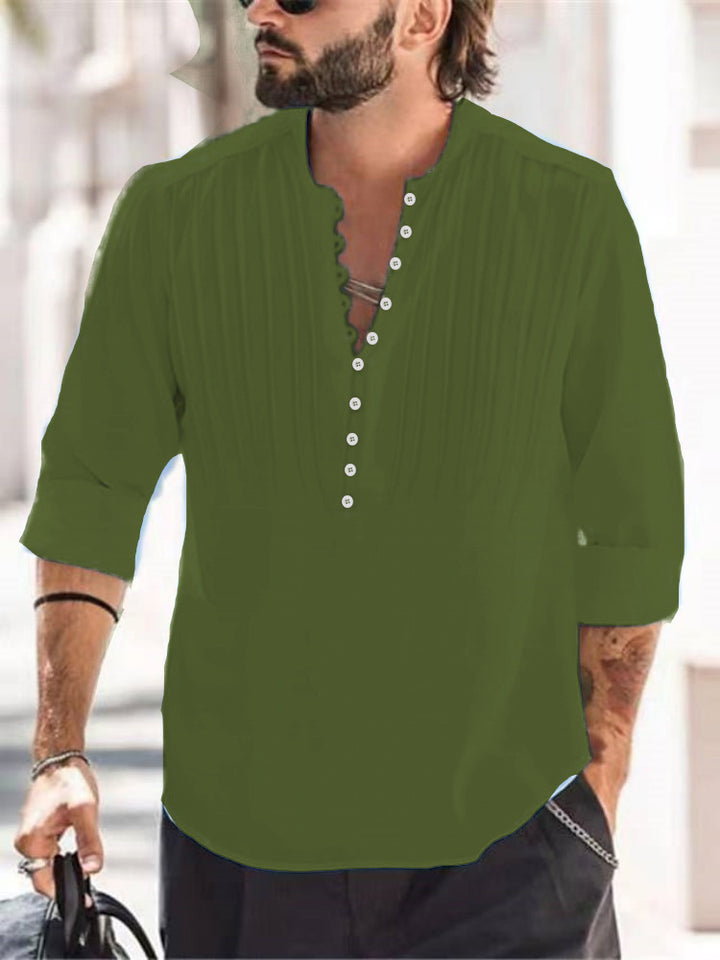 Herrer Elegant Button-Down Plisseret Skjorte Stilla