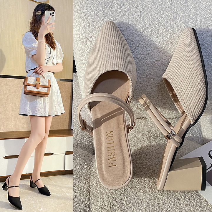 Dame Slingback Pumps med mode rem og let blokhæl Stilla